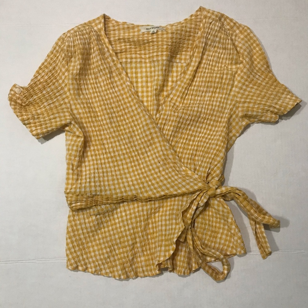 Max Studio Yellow Gingham Wrap Shirt